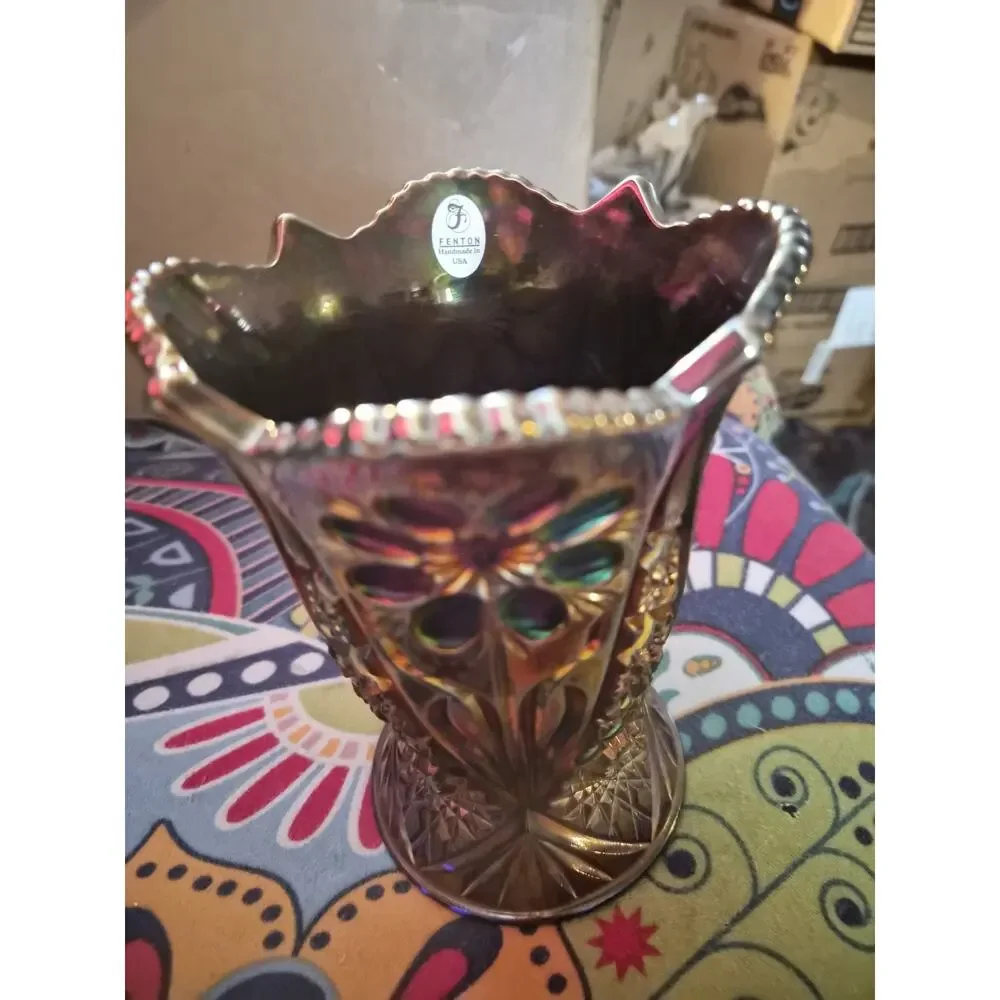 Vintage Carniv A l Glass Basevhas The Hopstar And Flower Pattern In A... 7 Tall